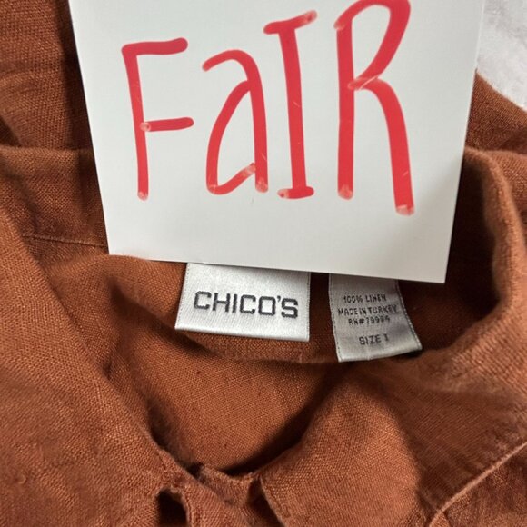 Chico's Womens Rust Orange Linen Short Sleeve Button-Up Shirt Top Size 1 Casual - Picture 3 of 8